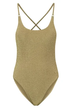 Bad/beach dames badpak modecup goud