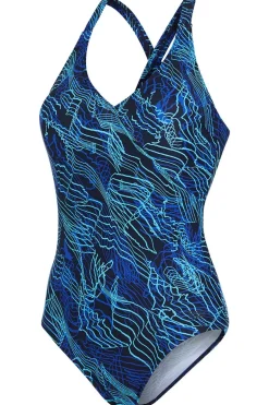 Bad/beach dames badpak sport blauw