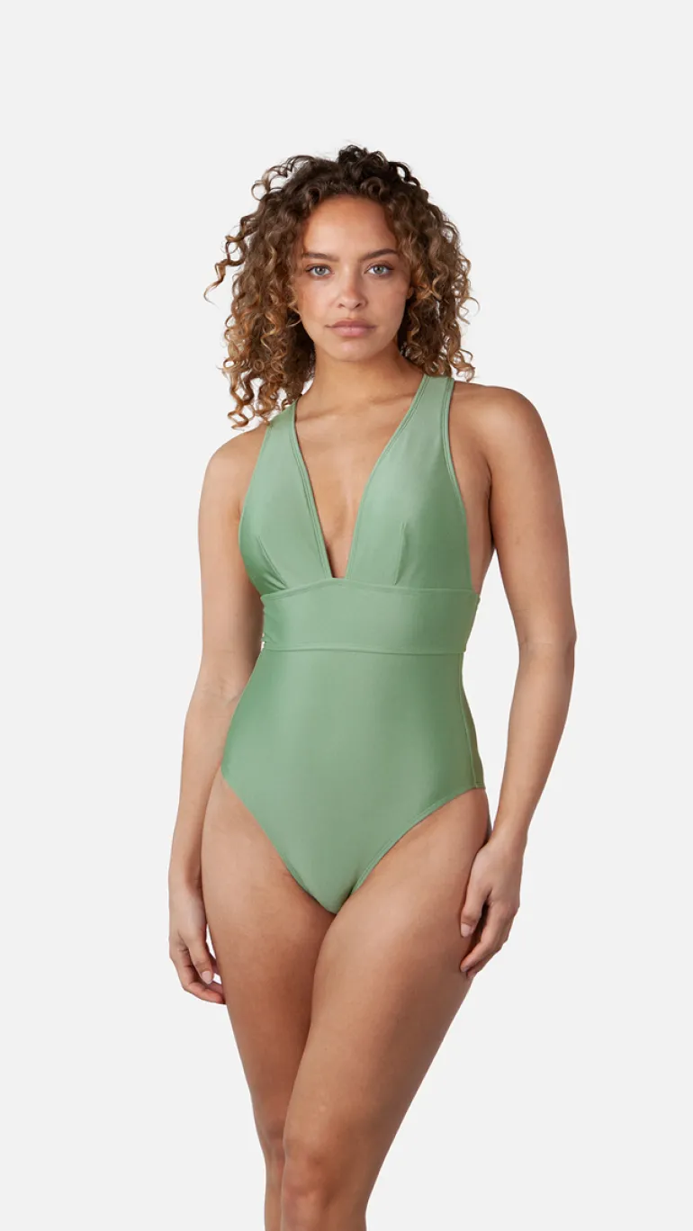 Bad/beach dames badpak sport groen