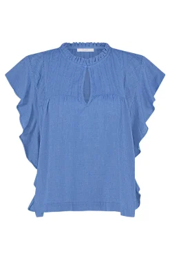 Dames blouse korte mouw blauw