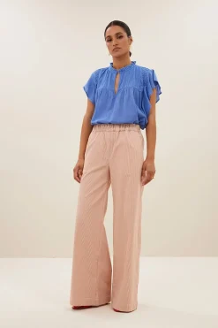 Dames blouse korte mouw blauw