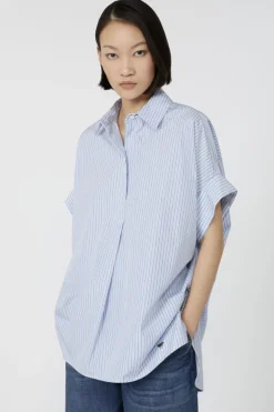 Dames blouse korte mouw blauw