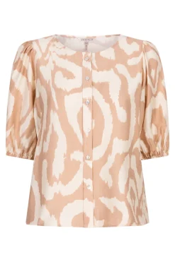 Dames blouse korte mouw bruin