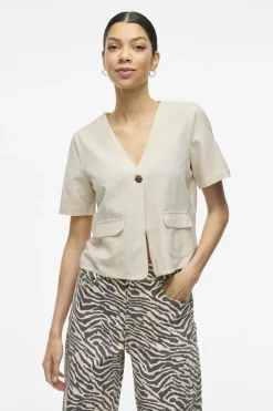 Dames blouse korte mouw bruin