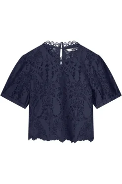 Dames blouse korte mouw blauw