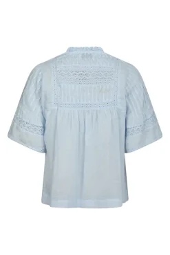 Dames blouse korte mouw blauw