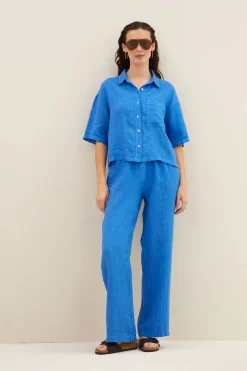 Dames blouse korte mouw blauw