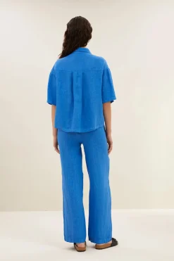 Dames blouse korte mouw blauw