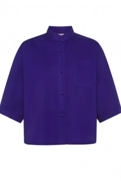 Dames blouse korte mouw blauw