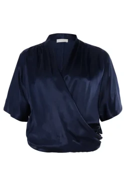 Dames blouse korte mouw blauw