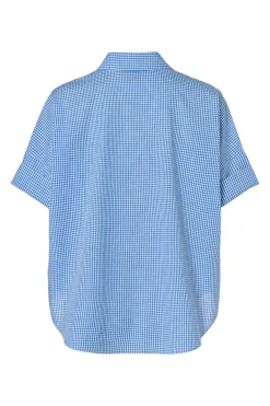 Dames blouse korte mouw blauw