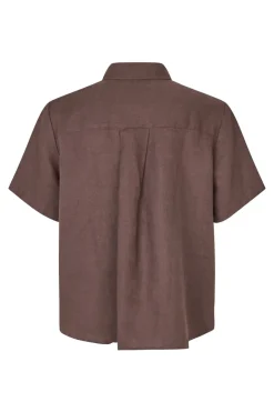 Dames blouse korte mouw bruin