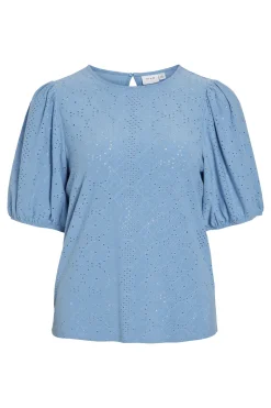 Dames blouse korte mouw blauw