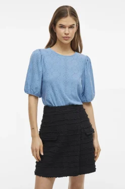 Dames blouse korte mouw blauw