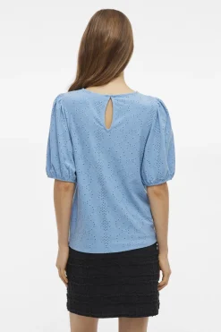 Dames blouse korte mouw blauw