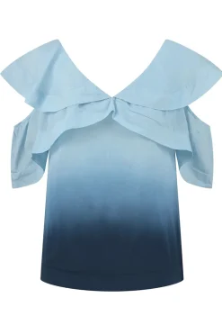 Dames blouse korte mouw blauw