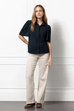 Dames blouse korte mouw blauw