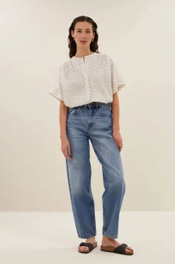 Dames blouse korte mouw ecru