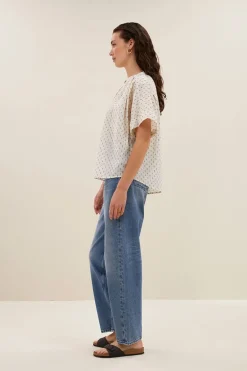 Dames blouse korte mouw ecru