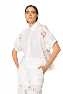 Dames blouse korte mouw ecru