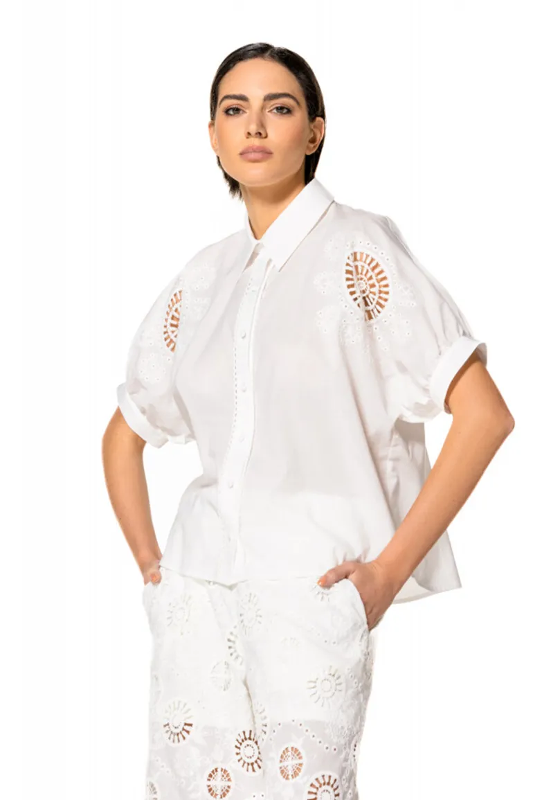 Dames blouse korte mouw ecru