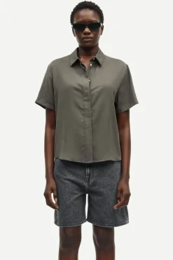 Dames blouse korte mouw grijs