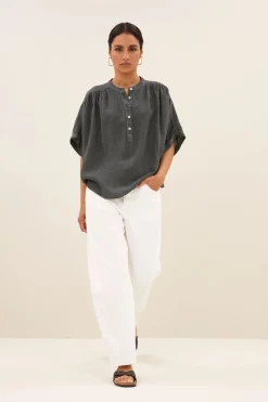 Dames blouse korte mouw grijs