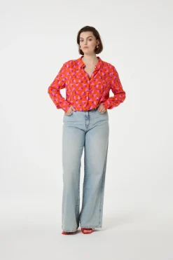 Dames blouse korte mouw oranje