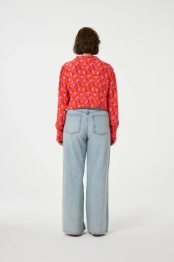 Dames blouse korte mouw oranje