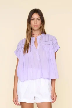 Dames blouse korte mouw paars