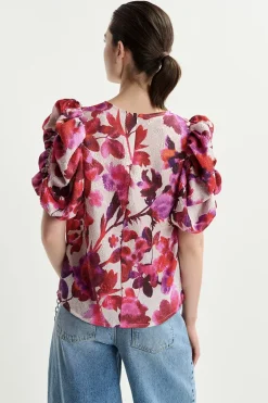 Dames blouse korte mouw rose