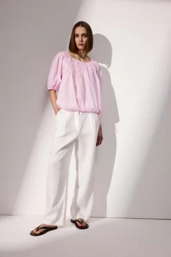 Dames blouse korte mouw rose