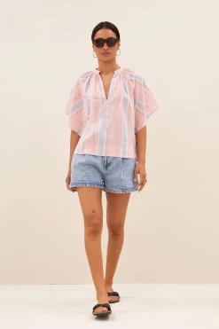 Dames blouse korte mouw rose