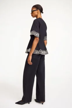 Dames blouse korte mouw zwart
