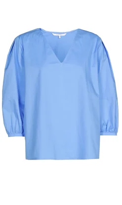 Dames blouse lange mouw blauw