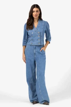 Dames blouse lange mouw blauw