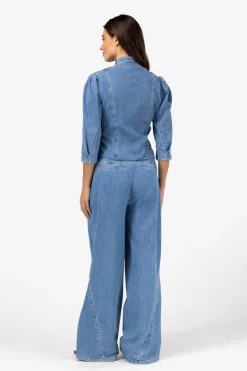 Dames blouse lange mouw blauw