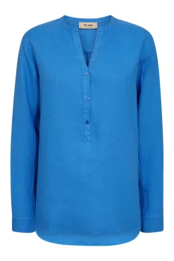 Dames blouse lange mouw blauw