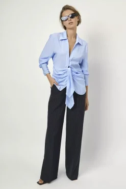 Dames blouse lange mouw blauw