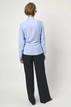 Dames blouse lange mouw blauw
