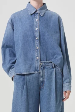 Dames blouse lange mouw blauw