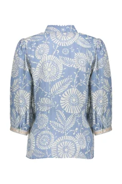 Dames blouse lange mouw blauw