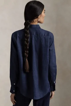 Dames blouse lange mouw blauw