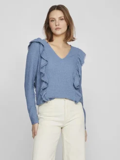 Dames blouse lange mouw blauw