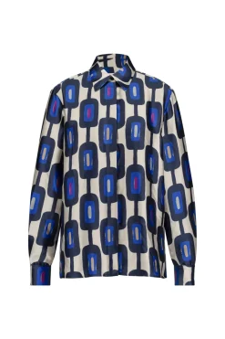 Dames blouse lange mouw blauw