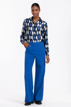 Dames blouse lange mouw blauw