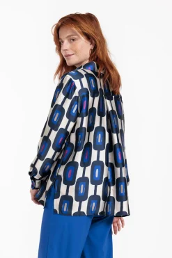 Dames blouse lange mouw blauw