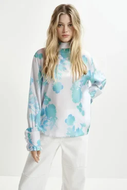 Dames blouse lange mouw blauw