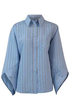 Dames blouse lange mouw blauw