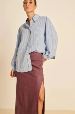Dames blouse lange mouw blauw